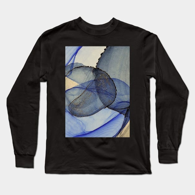 Blue, Grey and Black Abstract Art Long Sleeve T-Shirt by MyAbstractInk